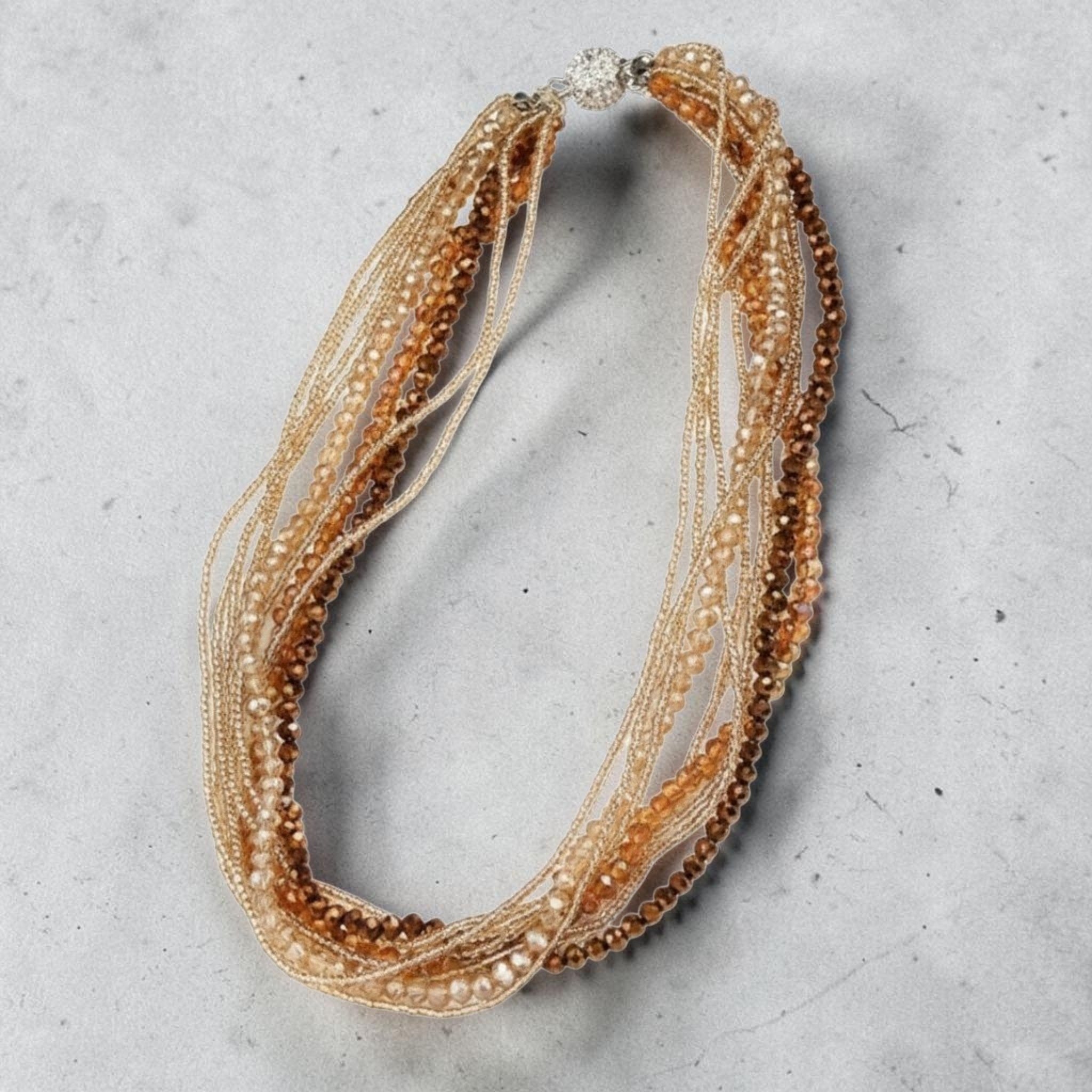 MCLuxe - Golden Glow Multi-Strand Beaded Necklace with Crystal Magnetic Clasp