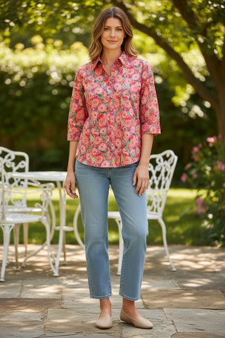 Equinox - 3/4 Sleeve Pure Cotton Shirt - Cottage Garden