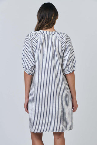 Naturals by O&J - Linen Tie Neck Dress-Blueberry Stripe