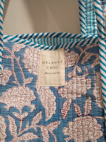 Melange - Handcrafted Floral Quilted Tote Bag – Denim and Crimson Print