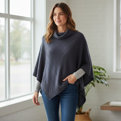 AUTN - Acrylic Triangle Poncho- Navy Marle -PH350086-04