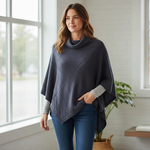 AUTN - Acrylic Triangle Poncho- Navy Marle -PH350086-04