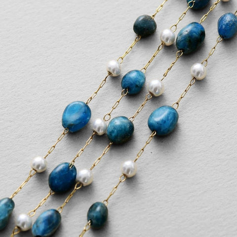 MCLuxe - Apatite & Shell Pearl Long Station Necklace