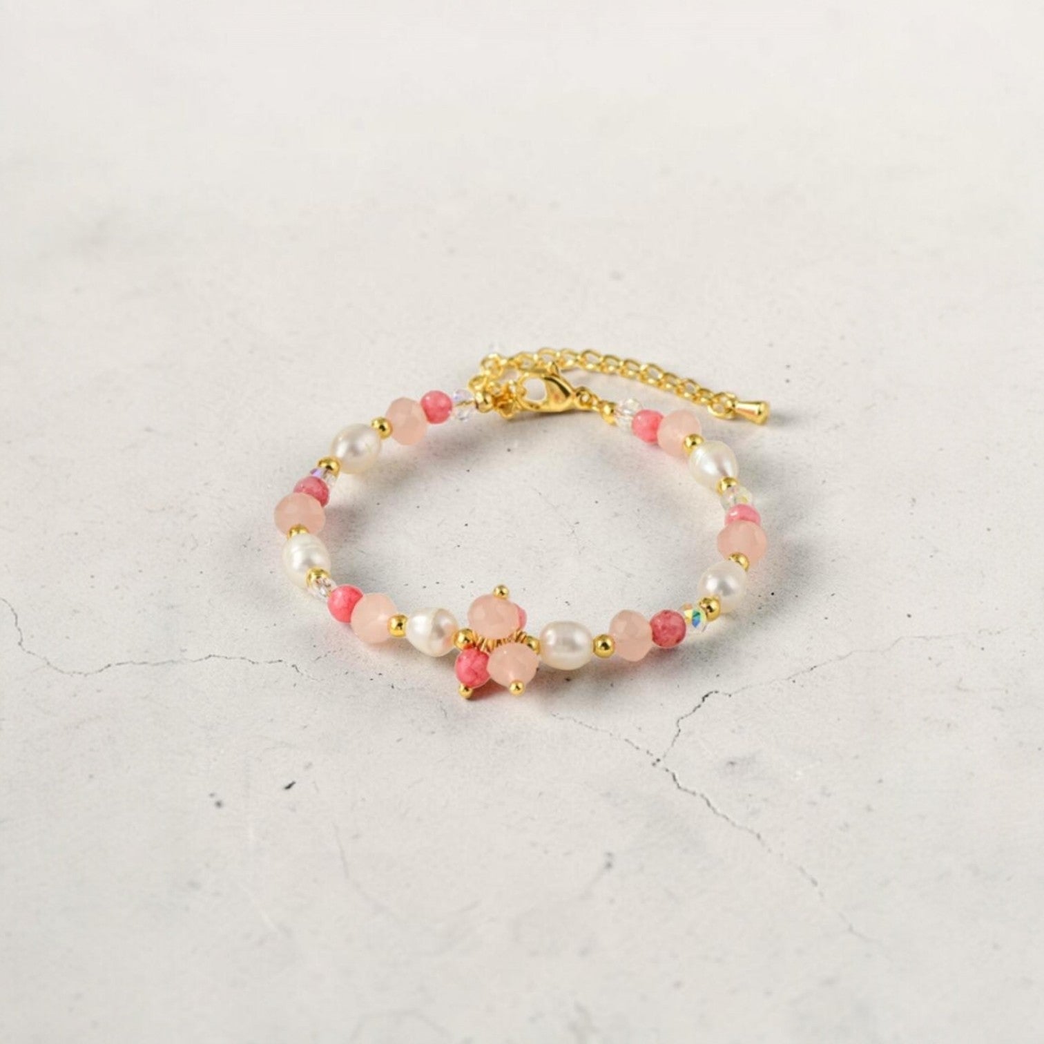 MCLuxe - Handmade Pearl & Blush stone Bracelet