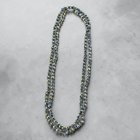 MCLuxe - Hand knotted Glass Crystal Bead Necklace - Deep Green