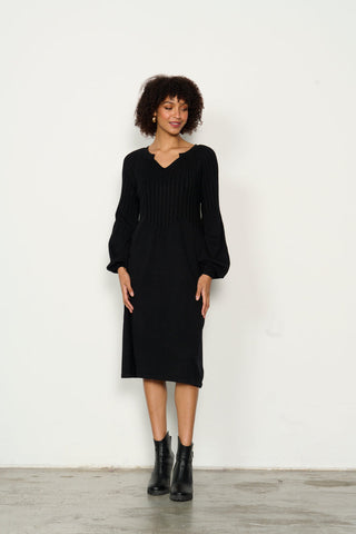 Caju - CZ960 Half Rib Knit Dress Black