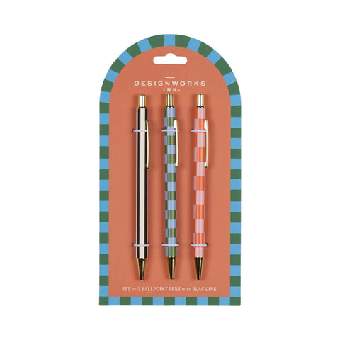 Designworks Ink - A Dopo Set of 3 Ballpoint Pen - Stripes & Checks
