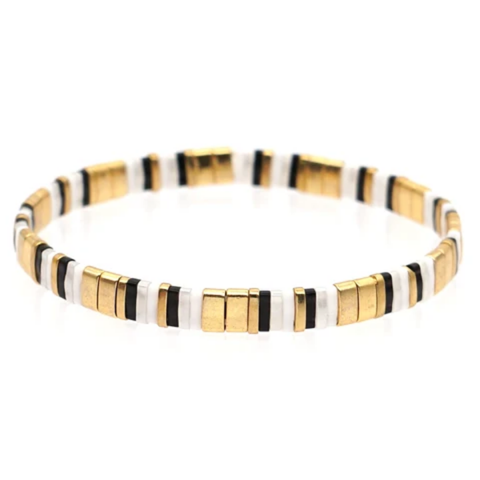 MCLuxe - Handmade Marbleized Tila Beaded Stretch Bracelets