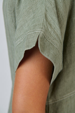 Naturals by O&J - Button Through A Line Linen Dress - Artichoke