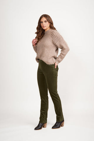 Vassalli - Slim Leg Full Length Pinwale Cord Pull On - Deep Sage