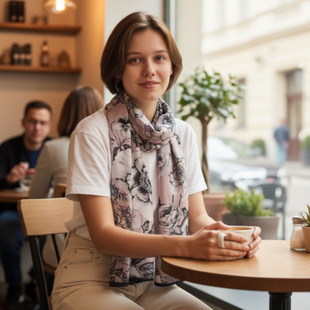 Melange - Blush Sketch Silk Scarf