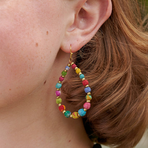 WorldFinds - Kantha Tapered Teardrop Hoops