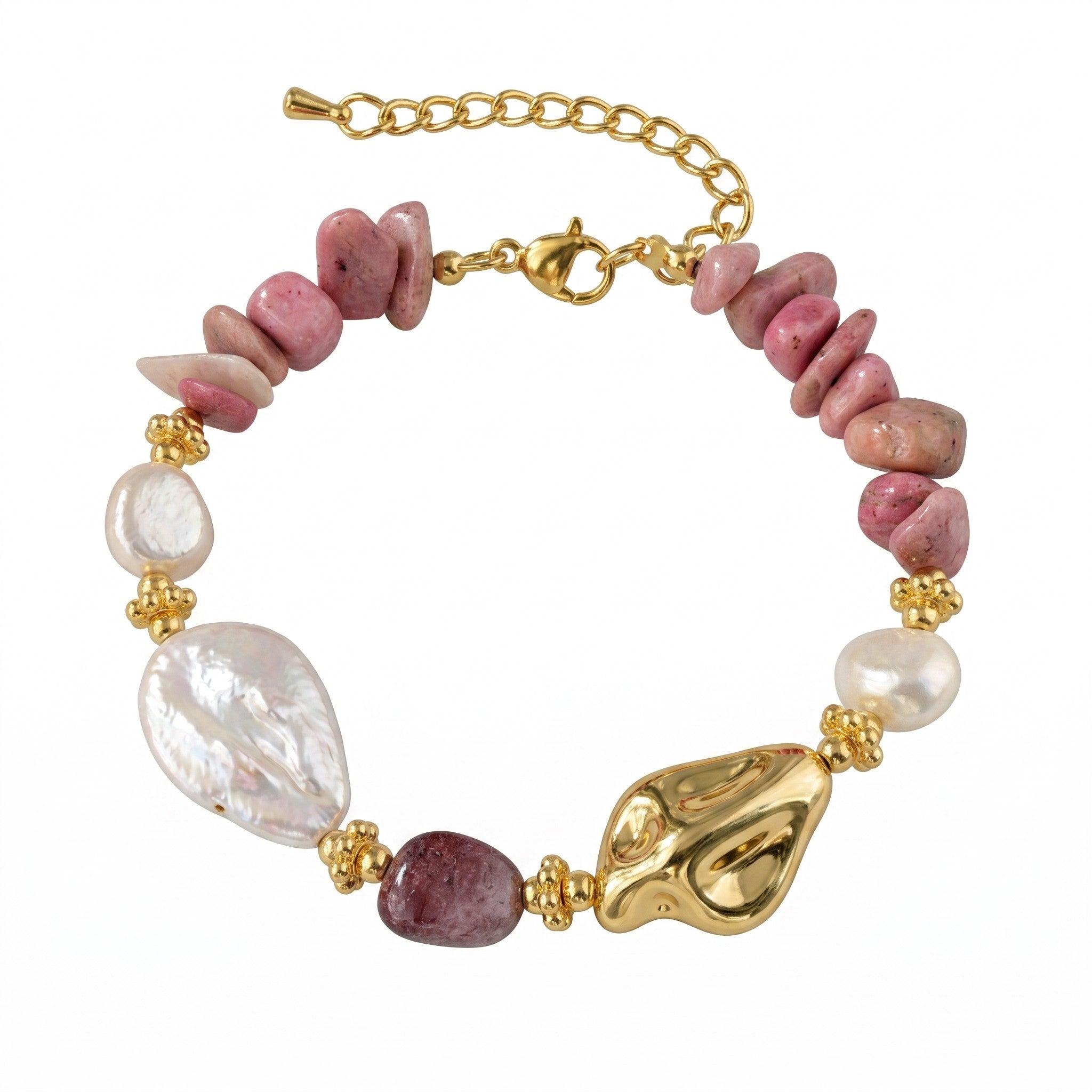 MCLuxe - Handmade Pearl & Pink Fluorite stone Bracelet