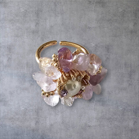MCLuxe-Celeste Bloom - Cocktail Amethyst Crystal Flower Ring - JZ00485