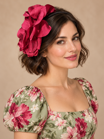 Melange - Petal Bloom Fascinator Headband – Deep Raspberry