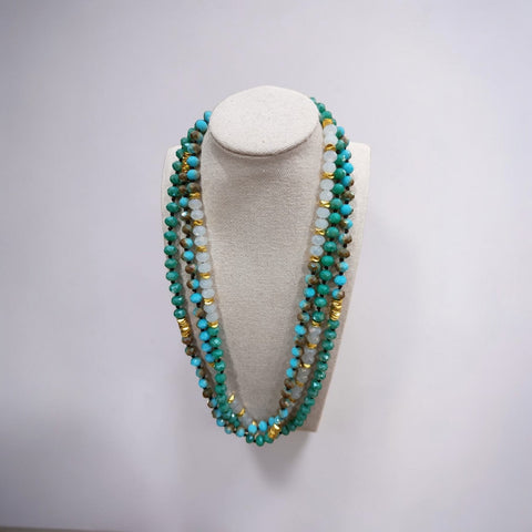 MCLuxe - Hand knotted Glass Bead Necklace - Turquoise