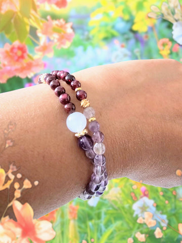 MCLuxe-Celeste Bloom- Garnet and Amethyst Double Bracelet -SLX002468