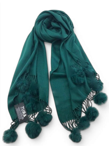 Zura - Cashmere Scarf with Pom Pom - Assorted