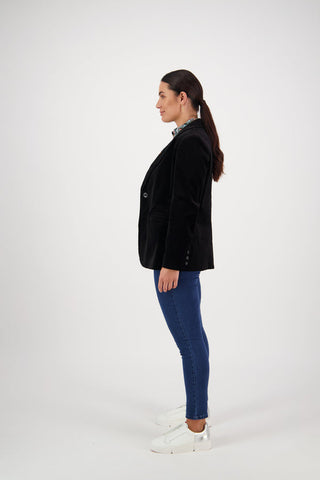 Vassalli - Shaped Lined Cord Blazer with Back Vent and Button Cuff Detail - Black
