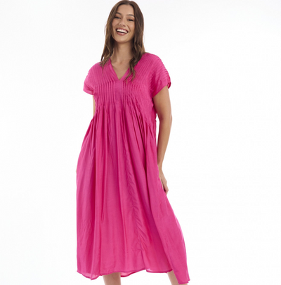 Escape by OQ - Pleated Lux Dress - Fuchsia