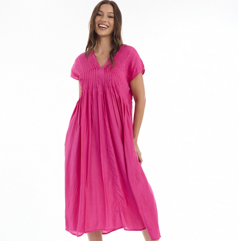 Escape by OQ - Pleated Lux Dress - Fuchsia