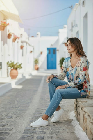 Equinox - V Neck 3/4 Sleeve Top - Santorini