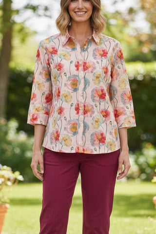 Equinox - 3/4 Sleeve Pure Cotton Shirt - Poppy