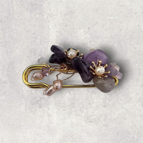 MCLuxe-Celeste Bloom- Amethyst Natural Pearl Brooch -X00253