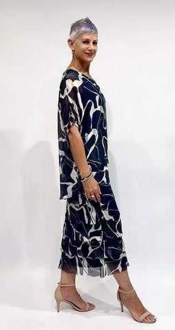 La Strada - Silk/Viscose Multi Layer Dress - Blue/Beige