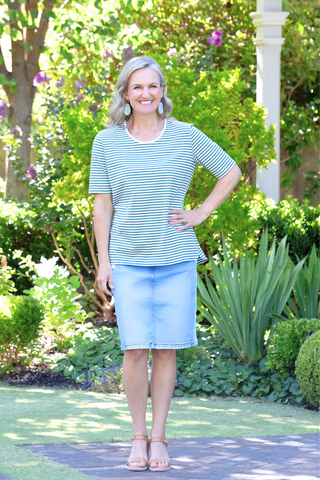 Equinox - Stretch Cotton Pull on Denim Skirt - Icewash