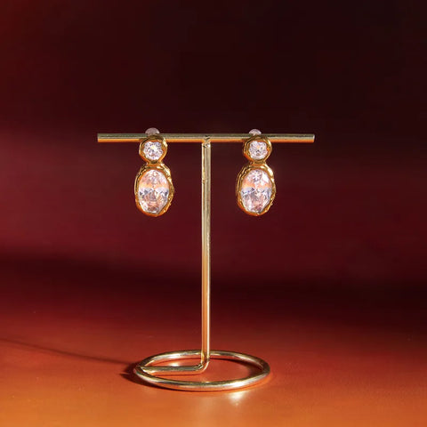 MCLuxe - Amélie 18K Gold Plated Oval CZ Stud Earrings – Waterproof Non-Tarnish Stainless Steel