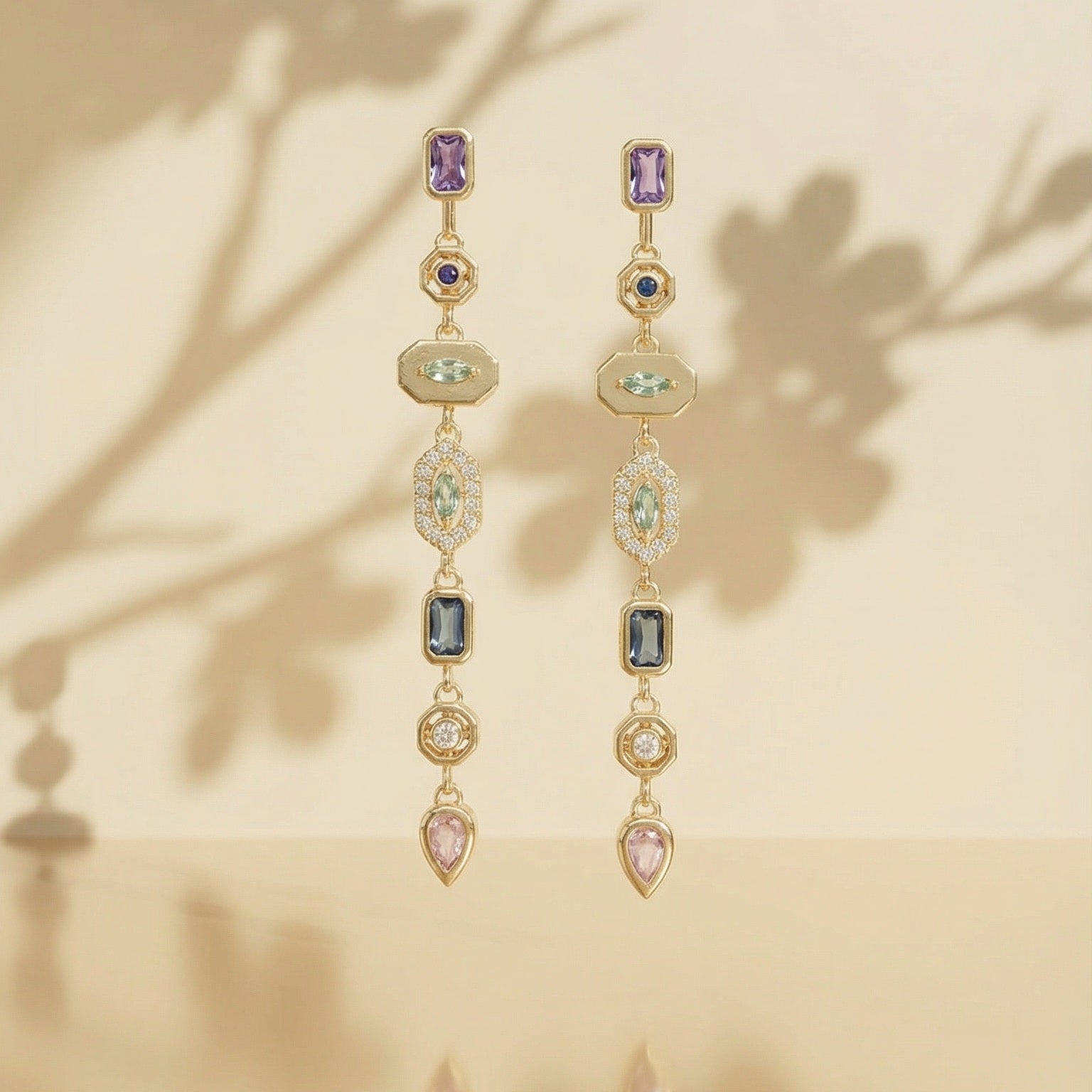 MCLuxe - Pastel Bejeweled Drop Earrings – Gold Tone