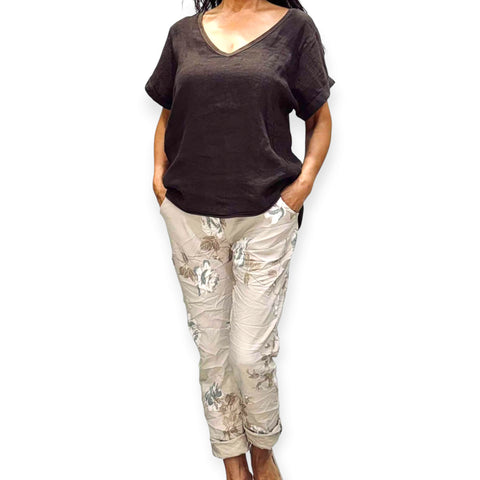 La Strada - Floral Print Pants - Beige