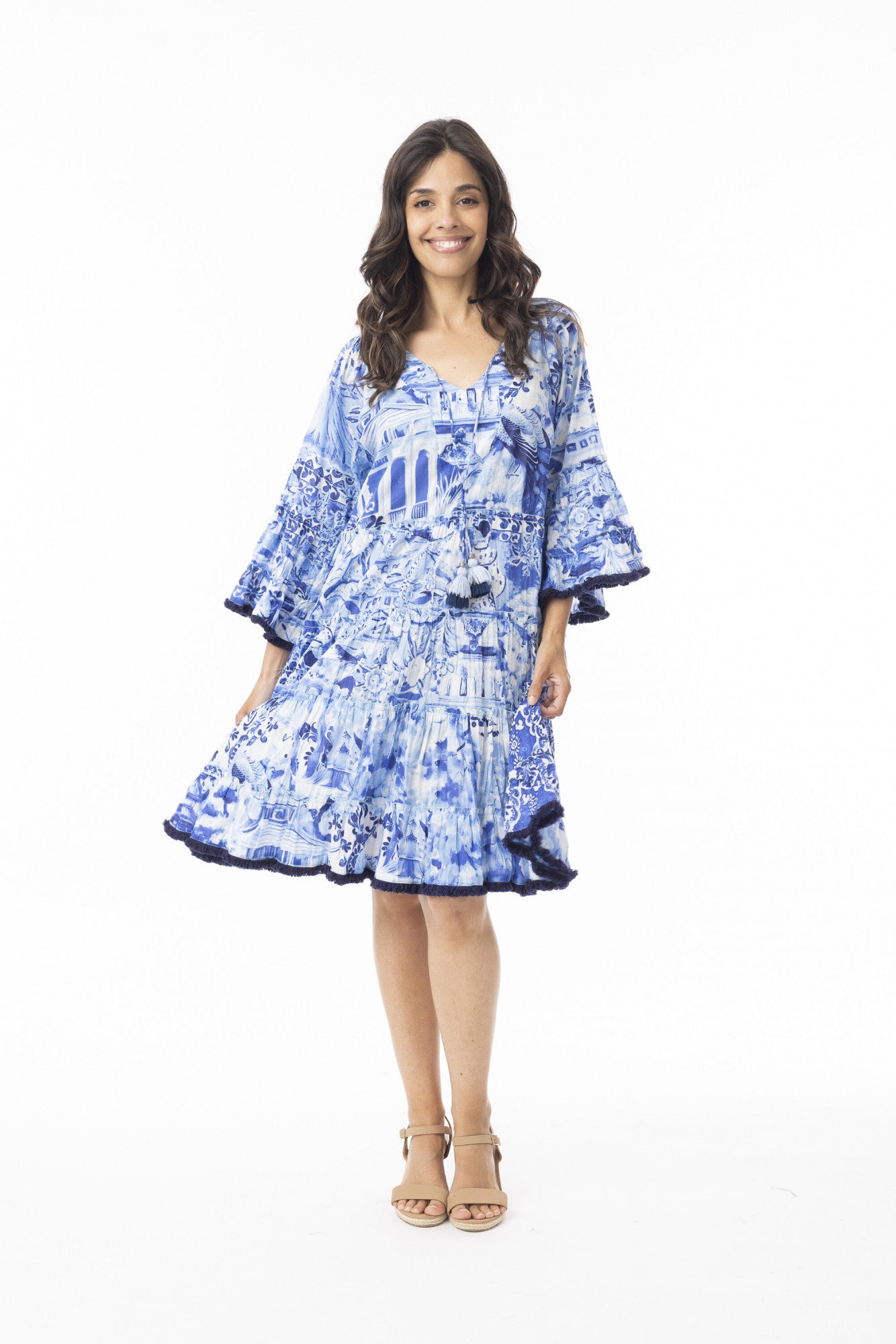 Orientique - Okayama Organic Cotton Layer Frill Sleeve Tiered Dress