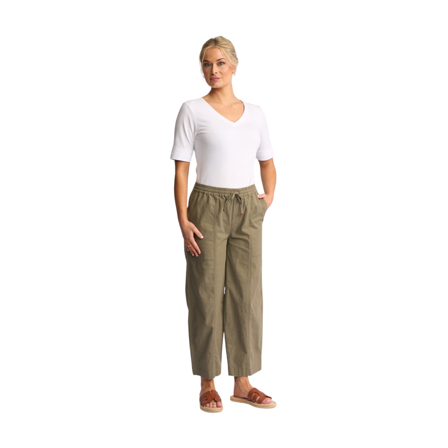Vassalli - Dione Ankle Gazer Barrel Leg Pant - Army