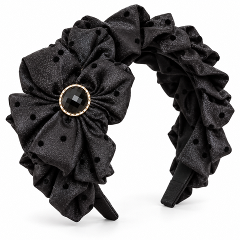 Melange - Black Satin Polka Dot Fascinator Headband