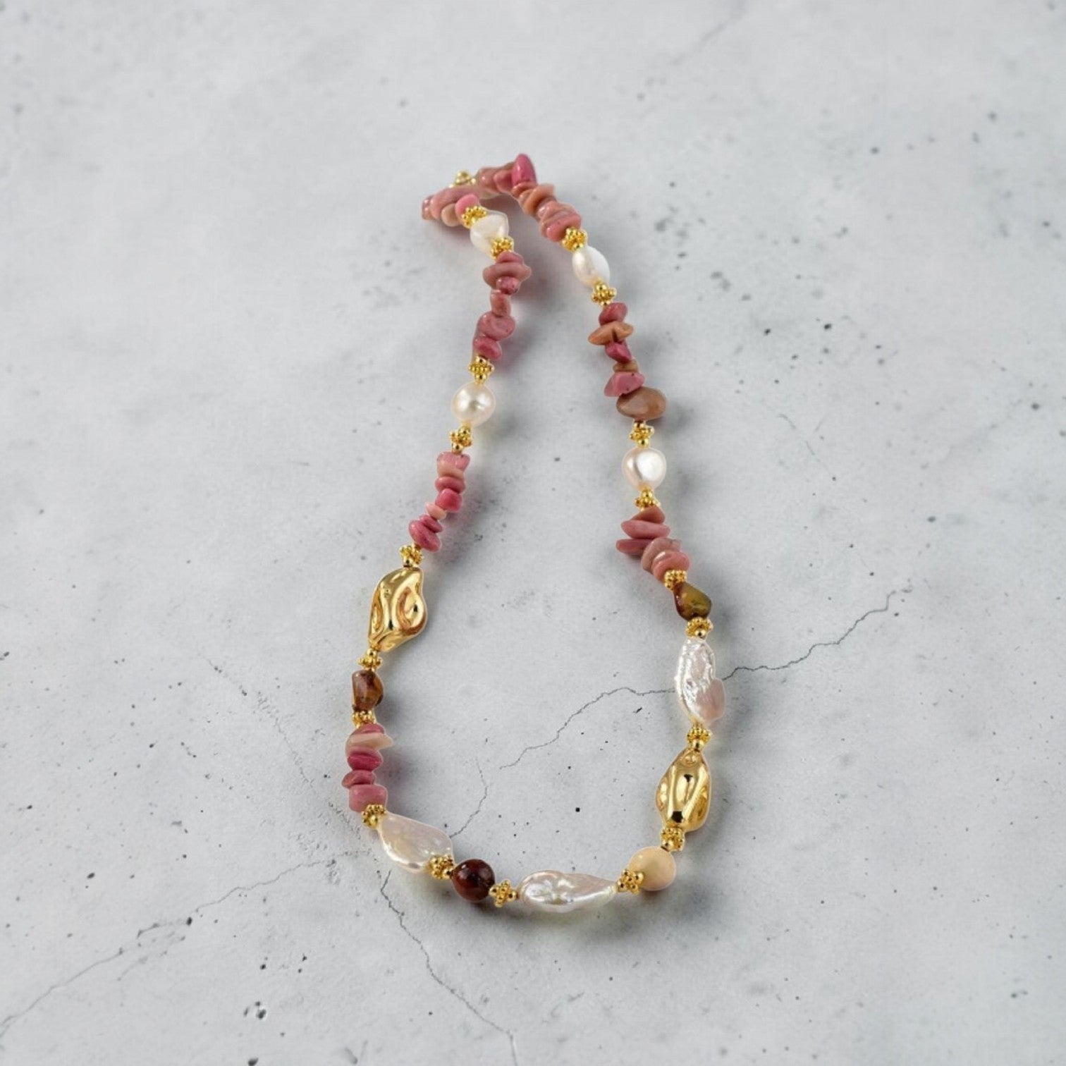 MCLuxe - Handcrafted Pink Fluorite & Natural Pearl Necklace