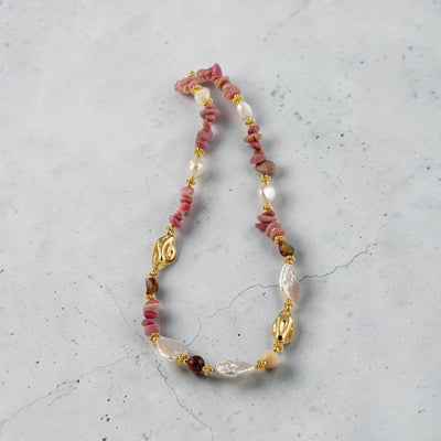 MCLuxe - Handcrafted Pink Fluorite & Natural Pearl Necklace