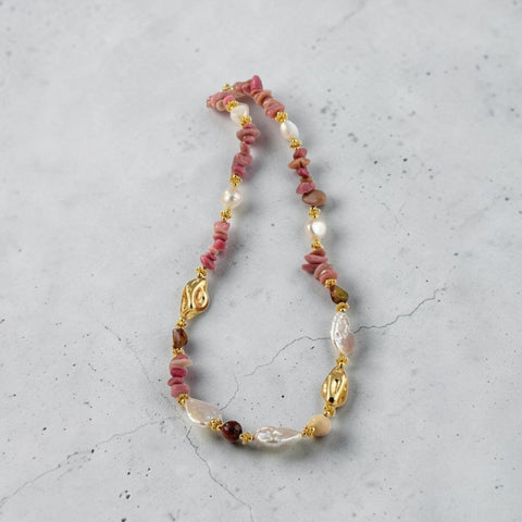 MCLuxe - Handcrafted Pink Fluorite & Natural Pearl Necklace