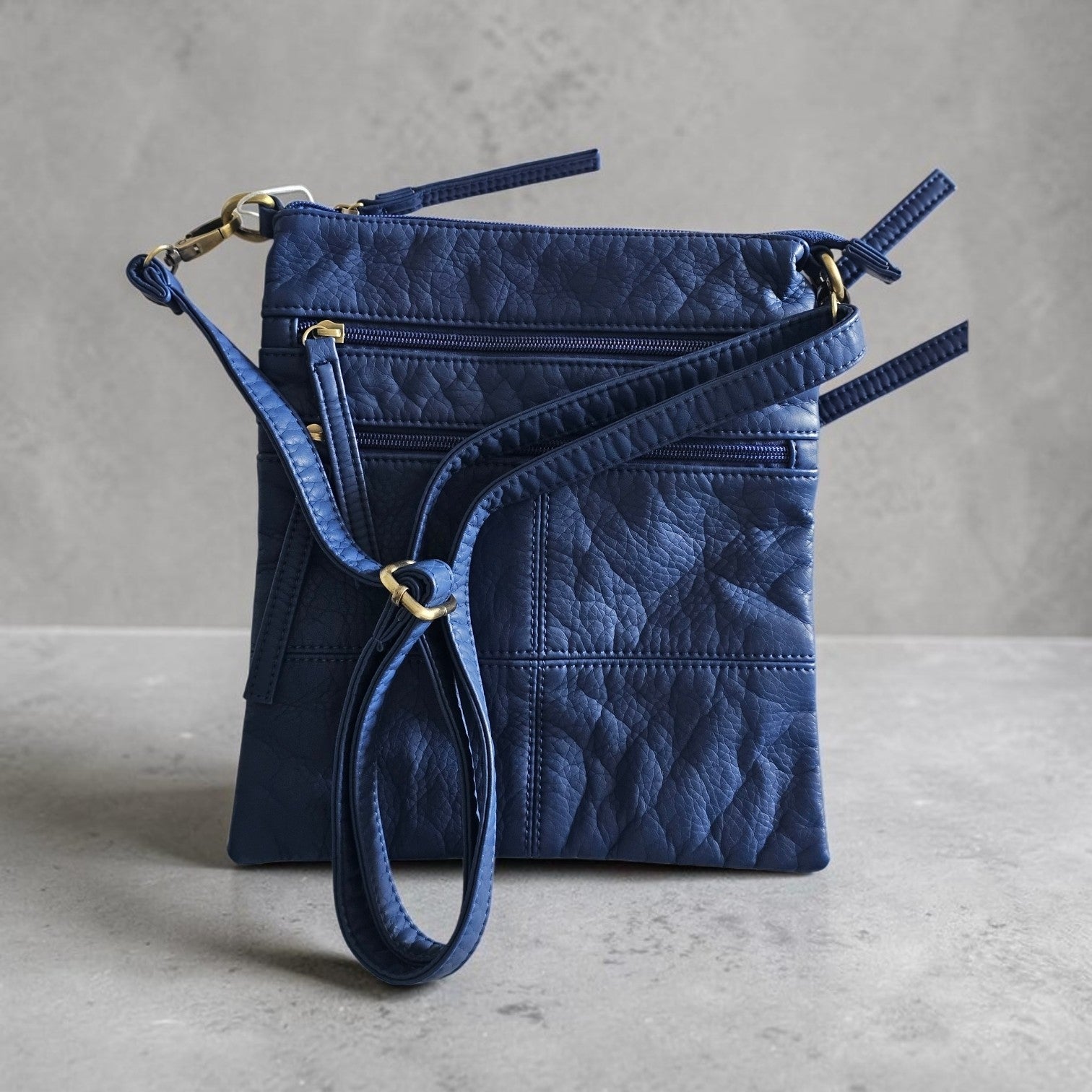Melange - Harper - Vegan Multi Zip Crossbody Bag - Blue
