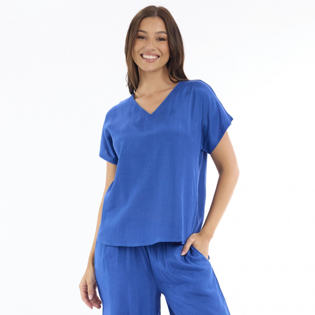 Escape by OQ - Lux V Neck Top - Blue