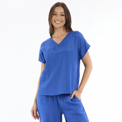 Escape by OQ - Lux V Neck Top - Blue