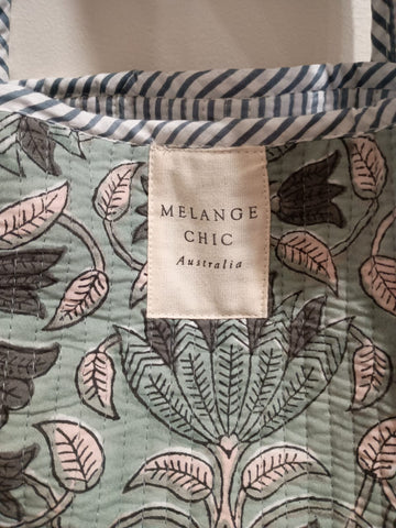 Melange - Handcrafted Floral Quilted Tote Bag – Sage and Charcoal Print