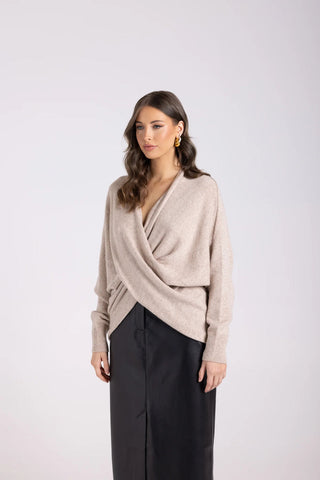 Two T's - Crossover Knit Jumper - Oat