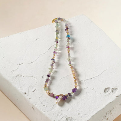 MCLuxe - Handcrafted Fluorite/Amethyst & Natural Pearl Necklace