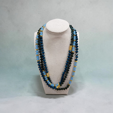 MCLuxe - Hand knotted Glass Bead Necklace - Blue Tones