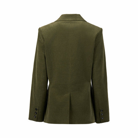 Vassalli - Shaped Lined Cord Blazer with Back Vent and Button Cuff Detail - Deep Sage