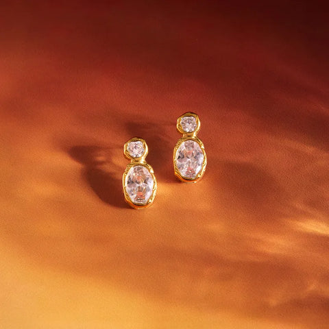 MCLuxe - Amélie 18K Gold Plated Oval CZ Stud Earrings – Waterproof Non-Tarnish Stainless Steel