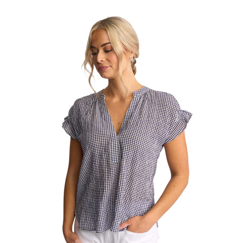 Vassalli - Evelyn Drop Shoulder Top - Ink Gingham