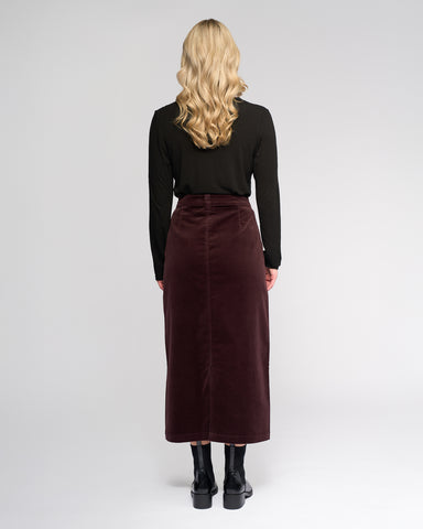 Vassalli - Lane Midi Length Cord Skirt - Merlot